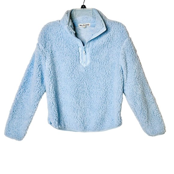 Wallflower Sky Blue Sherpa Quarter-Zip Pullover - Size M - NWT - Picture 1 of 9